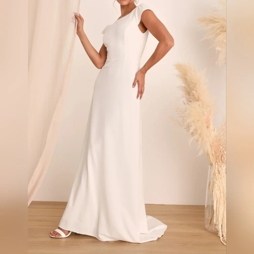 Lulus Radiance Of Love White Cap Sleeve Backless A-Line Cascading Wedding Dress